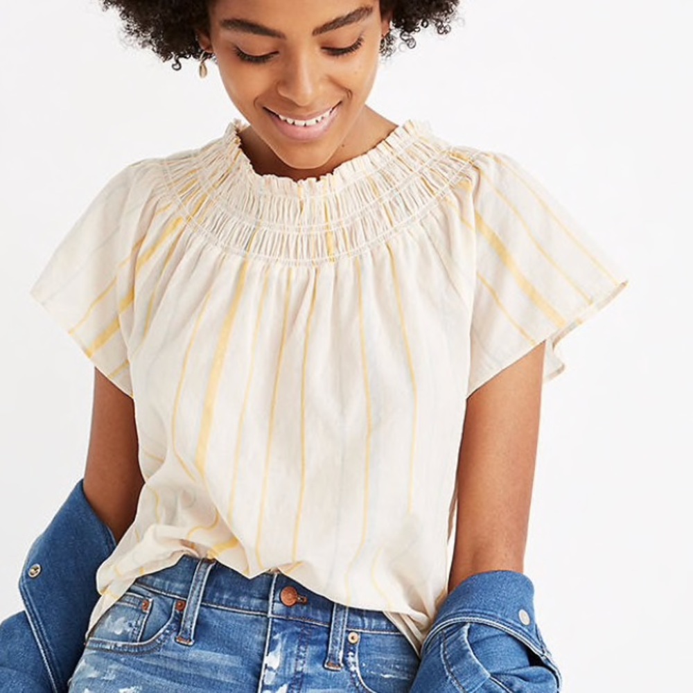 Madewell smocked neck top xs NWT